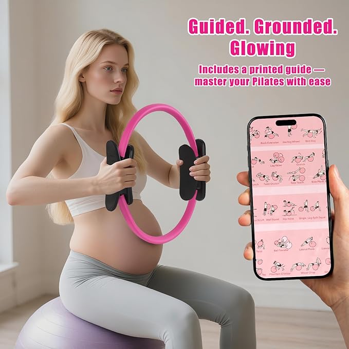 Pilates Essentials Kit for Home Workouts, Pink Pilates Equipment with Pilates Ring and Ball Set for Beginners,Workout Bands Resistance for Women, Large Yoga Ball for Pregnancy & Exercise