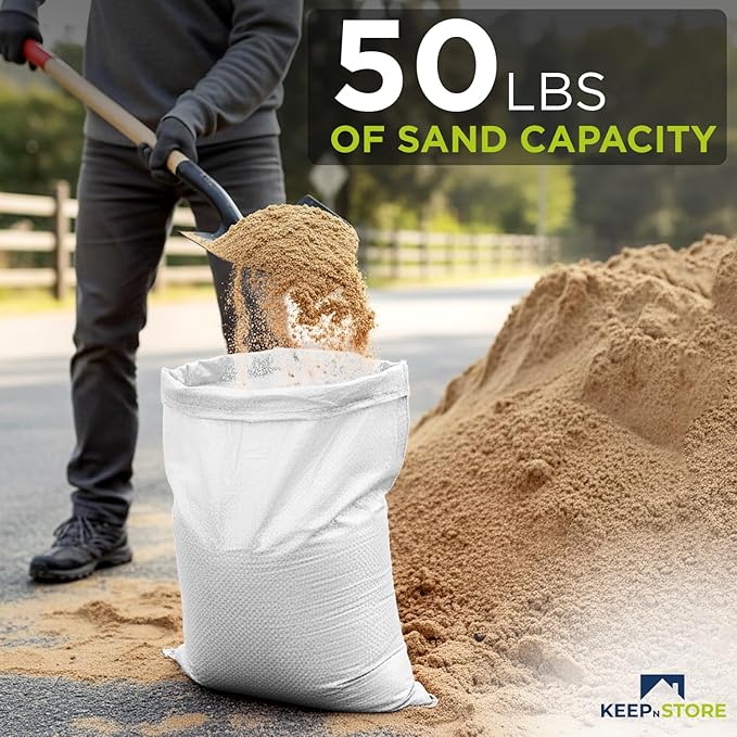 Heavy Duty Sand Bags Pack of 3, Army Green Empty Sandbags with Built-In Ties, Woven Polypropylene UV Protection 1600 Hours, Fillable Bags for Flood Control, Weight, 14x26 inches, 50 Pounds Volume