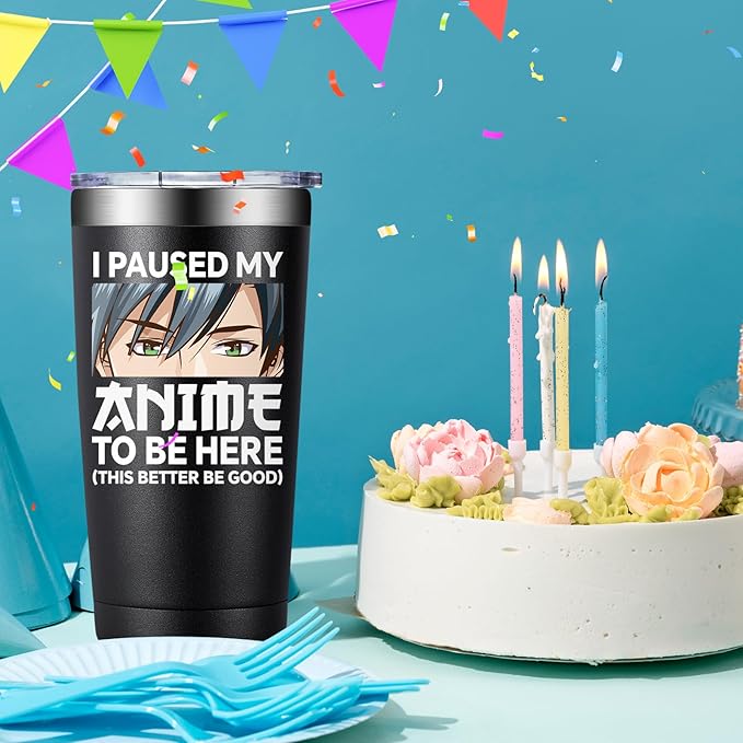 Anime Gifts for Men, Women - Kawaii Christmas, Birthday Gifts for Japanese Animation Fans, Lovers - I Paused My Anime to Be Here Tumbler Cup 20 oz