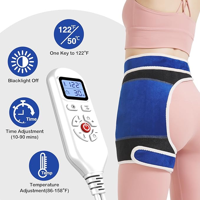 AOKESTE Hip Heating Pad for Hip Pain Relief,Hip Support Brace for Sciatica Pain Relief,Heated Hip Brace with Auto Shut Off,Lower Back/Thigh/Buttock Electric Heat Pad for Men Women,86℉-158℉ Adjust