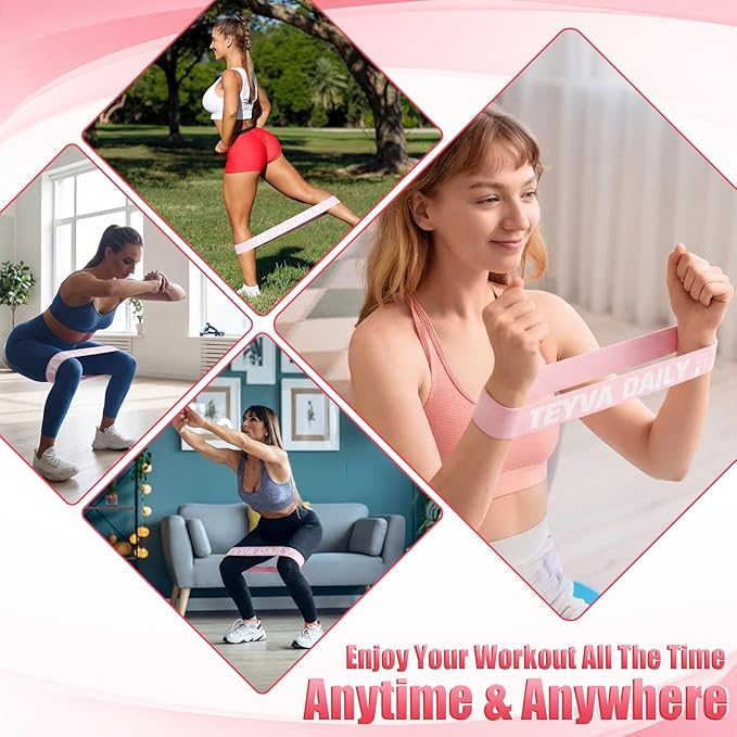 12 Pcs Fabric Resistance Bands for Working Out Booty Exercise Bands Bulk for Leg Butt Hip Thigh Pink Elastic Non Slip Resistance Loop for Yoga Pilates Gym Studio