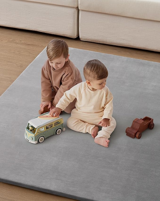 Blissful Diary Ultra Soft Baby Play Mat, 50x50 Floor Mat with Removable & Washable Slip-On Cover for Babies and Toddlers Infants, Light Grey
