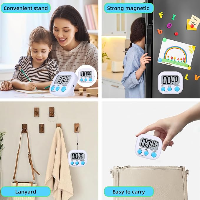 16 Packs Digital Timer Multi-Function Electronic Timers for Classroom Small Magnetic Countdown Stopwatch Mini Loud Alarm Stop Clock for Kitchen Cooking Games Meeting Study Work Baking Sports Office