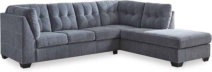 Signature Design by Ashley Marleton Contemporary Right-Arm Facing Tufted 2-Piece Sectional with Chaise and Loose Seat Cushions, Blue