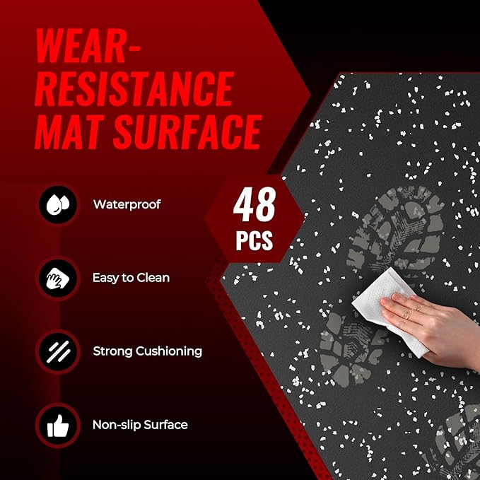 SUPERJARE 0.79'' Extra-Thick Exercise Equipment Mats, 48 Pcs 192 Sq Ft Rubber Top Floor Tiles with High Density EVA Foam, Interlocking Gym Flooring for Home Gym, Workout Mat, Black/Grey