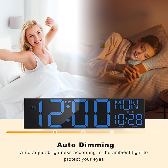 JALL 30" Large Digital Wall Mount Clock with Remote Control, Alarm, Big LED, Countdown, Auto DST, Temperature for Living Room Classroom Desk, Xmas, Birthday Gift for Senior Men Women Mom Dad, Blue