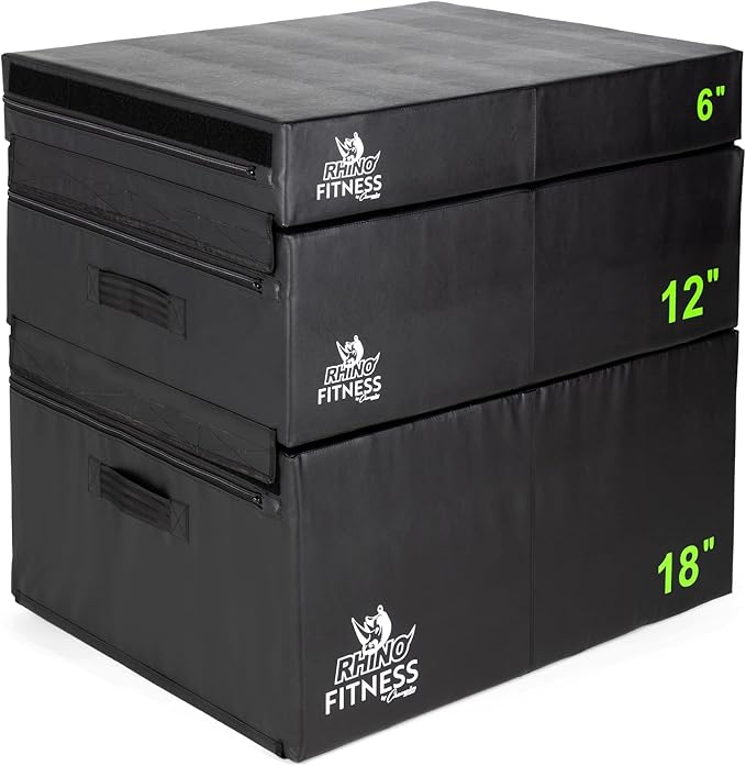Champion Sports Foam Plyometric Box Set with 6", 12", and 18" Included - Durable Jump Boxes for Training with Handles, Hook and Loop Flaps - Stackable Cross Traning Plyo Box, Jumps for Gym