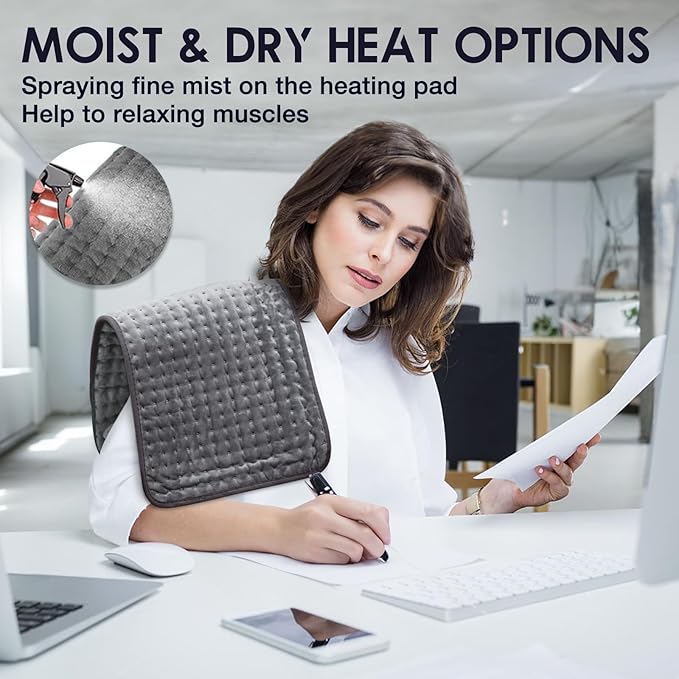 DAILYLIFE Heating Pad for Back Pain Relief, 12"x24" Electric Heating Pads for Cramps, Back, Shoulder and Neck with 6 Heat Settings, Fast-Heating Technology, Auto Shut Off, UL Certification, Gray