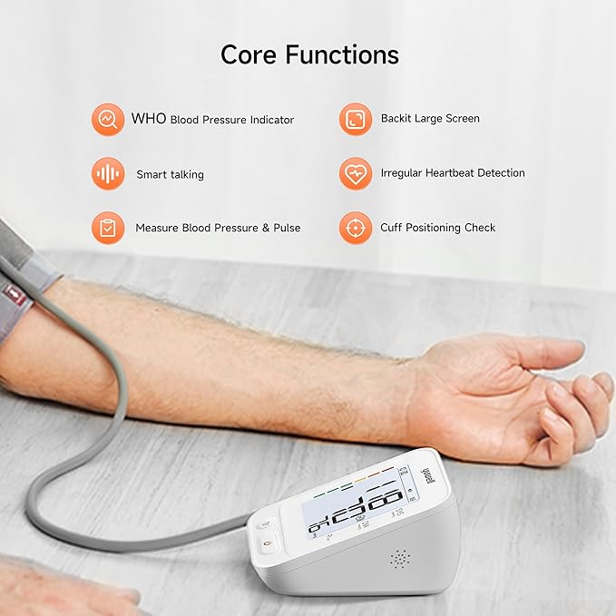 yuwell Blood Pressure Monitor, Large Upper Arm Blood Pressure Cuff, Digital Blood Pressure Machine for Home Use, Large Backlit Screen Display, Stores 199 Readings, Voice Broadcasting with Batteries