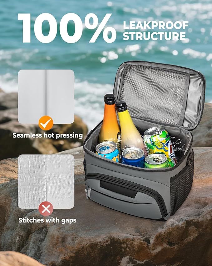 Lunch Boxs for Women/Men Insulated Lunch Bag,Leakproof Lunchbox with Adjustable Shoulder Strap for Adults,Soft Cooler Tote Bag for Office Fitness Picnic Beach Travel - Grey 12-Can(8L)