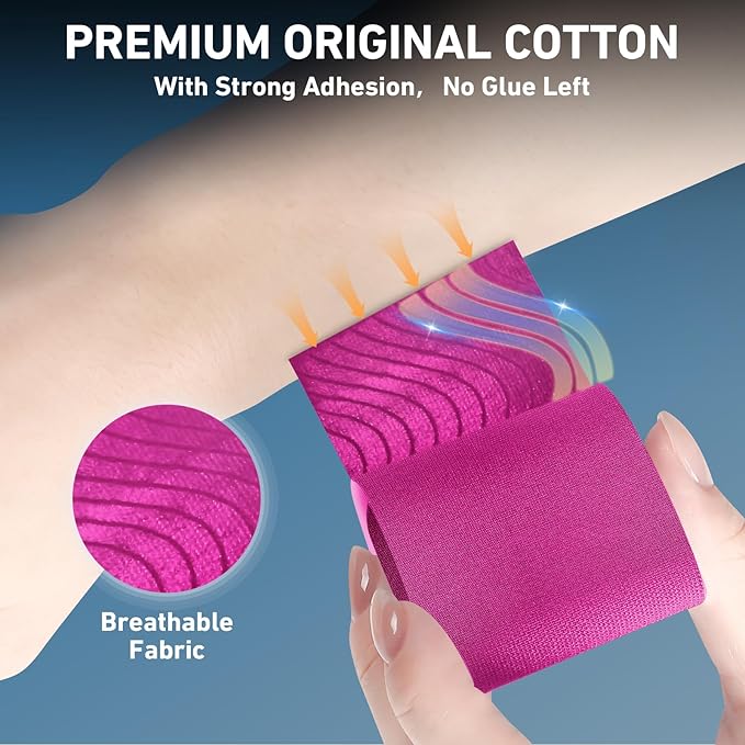 Kinesiology Tape for Ankle, KTQUICK 12 Count Ankle Tape Precut, Original Cotton Waterproof & Breathable, Enhance Elastic Kinesiology Athletic Tape for Ankle Support and Muscle to More Sports (Pink)