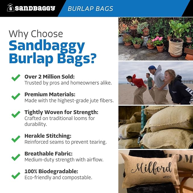 Sandbaggy Burlap Sand Bag - Size: 14" x 26" - Sandbags 50lb Weight Capacity - for Flooding, Flood Water Barrier, Tent Sandbags, Store Bags - bag of sand- Sand Not Included (3,000 Bags)