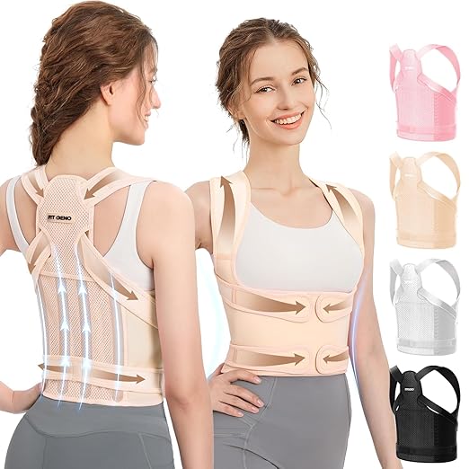 Fit Geno Back Brace Posture Corrector for Men & Women: Shoulder Straightener Adjustable Full Back Support Pain Relief - Scoliosis Hunchback Spine Corrector (Large)