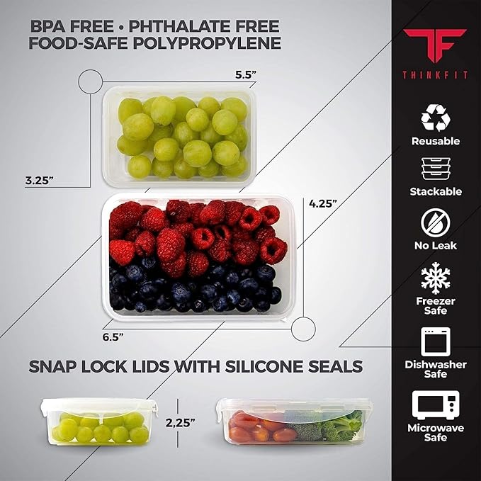 ThinkFit Red Reusable Lunch Bag with 6 Portion Control Containers, 2 XL Ice Packs, Pill Box, and Shoulder Strap - Microwavable and Freezer Safe