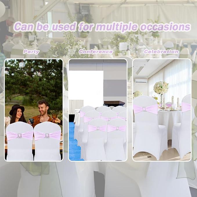 Joccun 30 PCS Spandex Chair Sashes Bows Stretch Chair Cover Band with Buckle Slider Universal Elastic Chair Ties for Wedding Banquet Party Event Decoration (Lavender)
