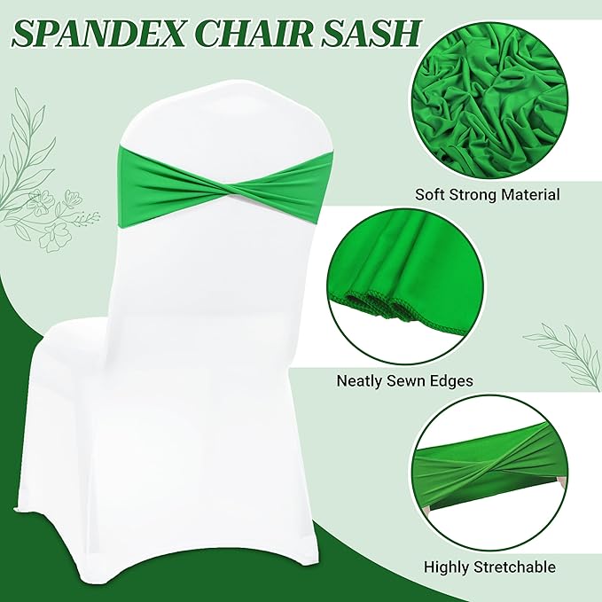 MDS Pack of 125 Spandex Chair Sashes Bows Elastic Stretch Dining Chair Bands Ties Without Slider Buckle Universal fits for Wedding Baby Shower Birthday Party Banquet Event Decoration - Light Green