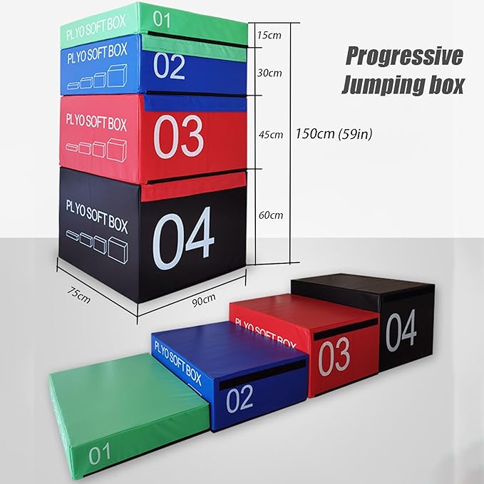 Box Jump, Soft Foam Enhanced Box Jump, Plyometric Training Box, Stackable Box Jump, Used for Jump Training, Pressure Training and Physical Training. Suitable for Home Gym Exercise