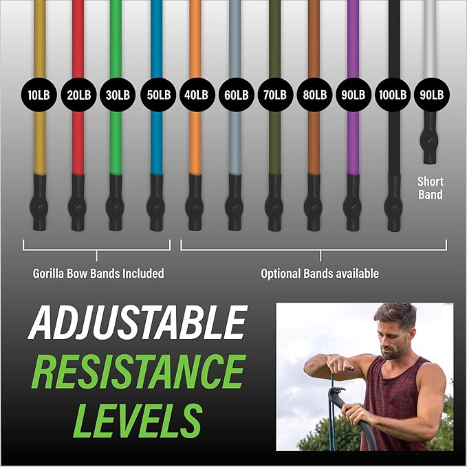 Gorilla Bow Original All-in-One Portable Home Gym System, Professional-Grade Resistance Band Bar for Strength Training, HIIT & Full Body Workouts, Resistance training system for Home, Travel & Outdoor
