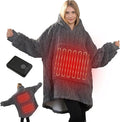 Heated Wearable Blanket Battery Powered, Come with 5000mAh Portable Rechargeable Charger, USB Fannel Sherpa Oversized Hoodie Sweatshirt, Machine Washable, Grey