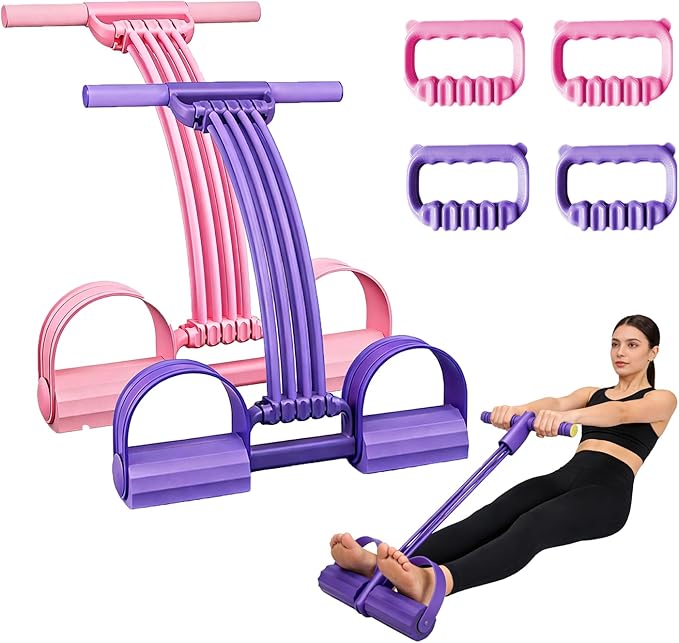 Pedal Resistance Band with Handle, 2026 New Upgrate 8 Tube Exercise Band 3‑in‑1 Multi-Function for Foot Pedal Pull, Back Stretch & Chest Expand, Portable Latex Fitness