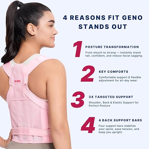 Fit Geno Back Brace Posture Corrector for Women: Shoulder Straightener Adjustable Full Back Support Upper and Lower Back Pain Relief - Scoliosis Hunchback Hump Thoracic Spine Corrector (Large)