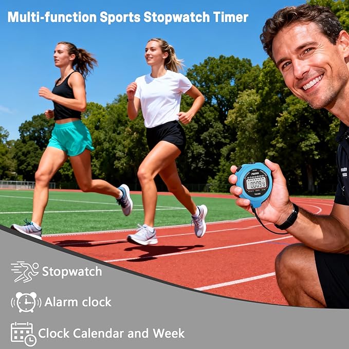 Sports Stopwatch Timer, Single Lap Split Digital Stop Watch for Sports Kids Coaches Swimming Running, Blue