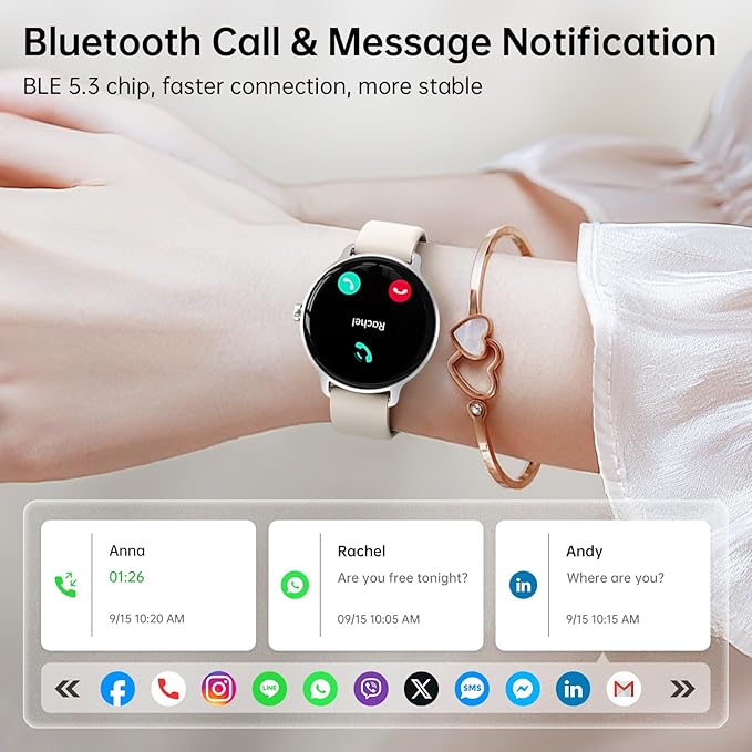 Smart Watch for Women, 1.27" AMOLED Screen Smartwatch with Answer/Make Call for iPhone/Android/Samsung, Fitness Tracker with 120+ Sport Modes, Heart Rate/Sleep/Health Monitor, IP68 Waterproof, 2 Bands