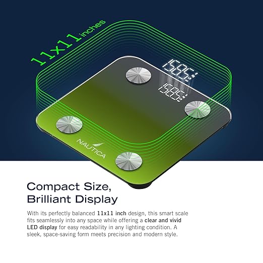 Nautica Body Tracker Digital Bathroom Scale, Bluetooth-Enabled Smart Scale with BMI, Body Fat, Muscle Mass Tracking & More, Syncs with Smartphone App for Body Composition Tracking, 396 Lbs.