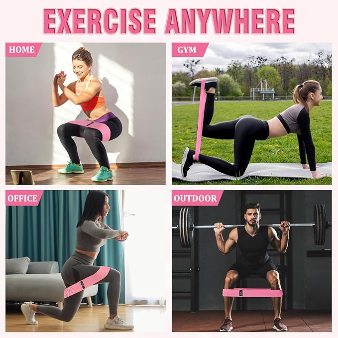 12 Pcs Fabric Resistance Bands for Working Out Booty Workout Stretch Exercise Bands Non Slip for Legs Squat Resistance Loop for Women Men Starter Butt Hip Thigh Fitness
