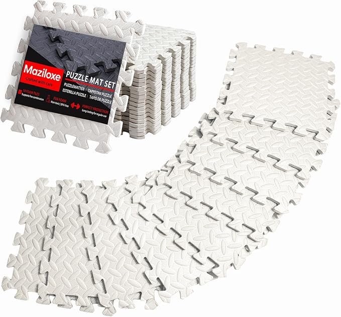 Gym Mats for Home Gym, 18 PCS Interlocking Foam Floor Tiles, EVA Workout Mats 12.6"x12.6"x0.4", Anti-Slip Exercise Mat Tiles, Puzzle Gym Flooring for Home, Garage, Fitness Equipment