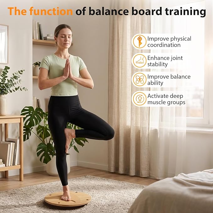 Wooden Wobble Balance Board for Adults– Balance Trainer for Kids, Toddlers, Teens & Adults, Standing Desk Balance Board for Core Training, Surf/Ski/Skate Prep, Rated for 440 Pounds of Weight