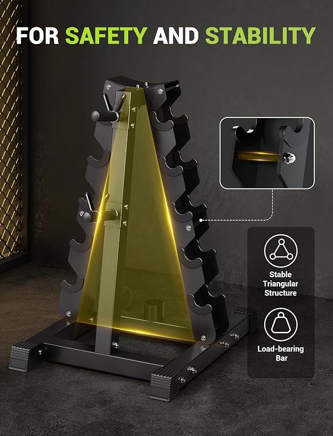 YOLEO 5-Tier A-Frame Dumbbell Rack Stand, Heavy-Duty 3-in-1 Weight Rack for Dumbbells, Barbells & Plates, Space-Saving Home Gym Organizer, 1100LBS Capacity, 19.5"x24.6"x30.7" (Rack Only)