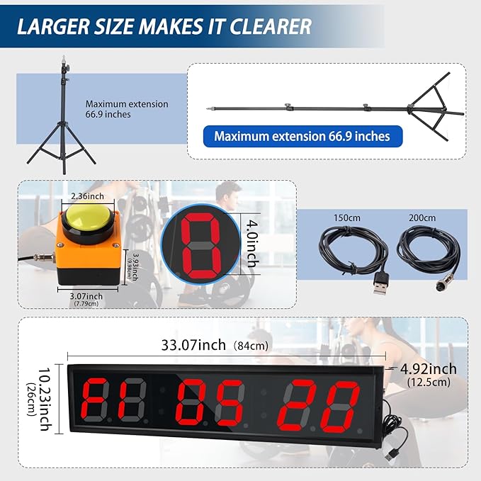 Fitness Timer with Stopwatch Button, Suitable for School/exam/Home Exercise/Gym/Gym SMAHEAT Electronic Fitness Timer (4.0 inch six bit All red PC Transmission Model)
