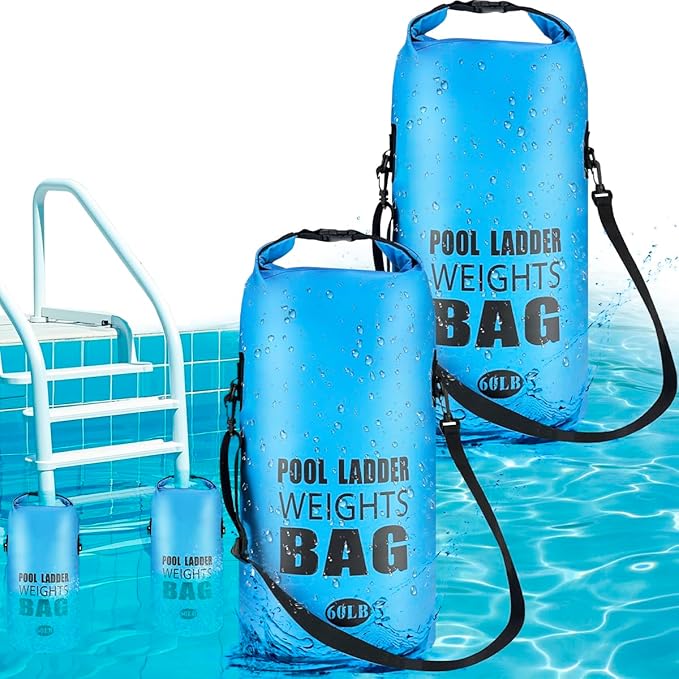 Piemow 2 Pack 25L/60LB Pool Ladder Weights - 500D PVC Waterproof & No Broken Sand Bag with Handle, Above Ground Pool Accessories for Stairs Stabilizing