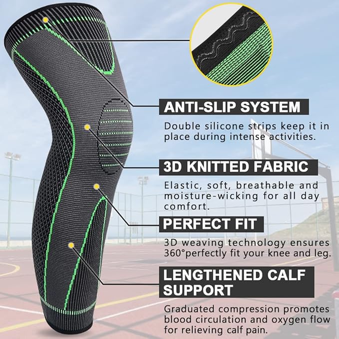 beister 1 Pair Full Leg Compression Sleeves for Women & Men, Extra Long Leg & Calf Braces Knee Sleeve for Basketball, Football, Running, Working Out, Arthritis
