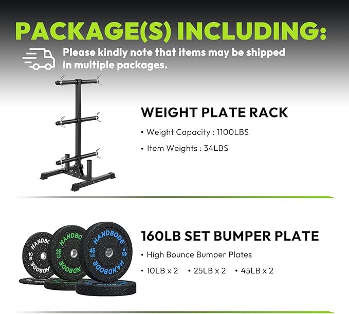 HANDBODE Weight Plate Rack with Barbell Storage, 6-Peg Vertical Holder for 1 or 2-Inch Plates, Heavy Duty 1100 lbs Capacity for Home Gym Organization