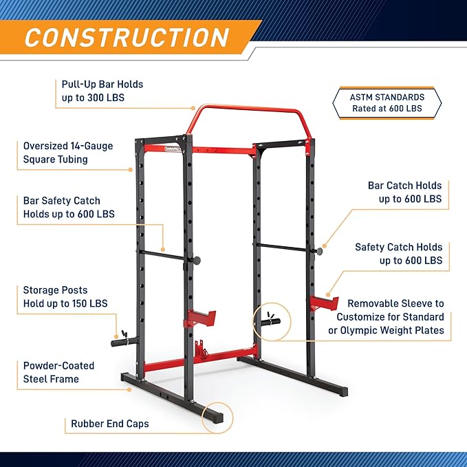 Marcy Power Cage with Pull-Up Bar,Adjustable Bar Catches,Olympic Standard Weight Plate,Accessories Build Your Own Home Gym with Optional Dual Pulley Trolley System for Body Exercise,Strength Training