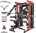 Commercial Smithe Machine with Dual Weight Stacks, Power Cage Squat Rack with Lever Arm & Leg Press Attachment, Multi-Function Linear Bearing Cable Crossover Machine for Home Gym