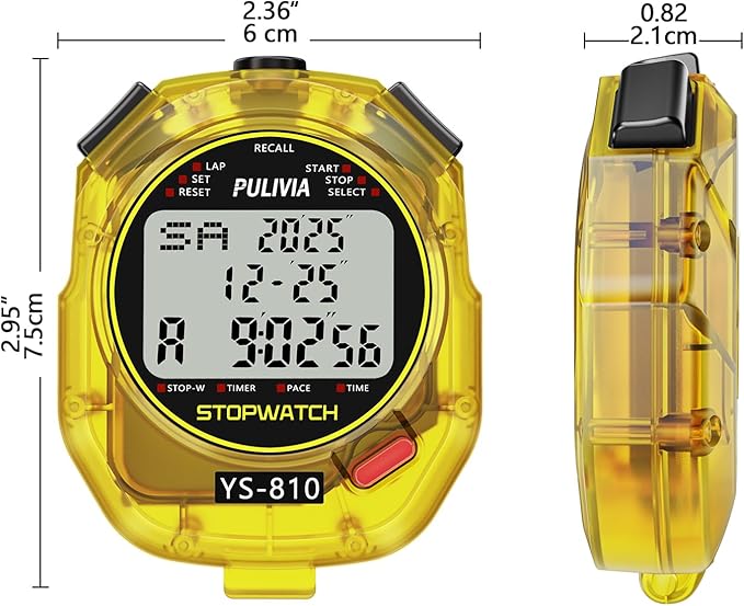 Stopwatch Timer 10 Splits/Laps Digital Stop Watch for Sports, Countdown Alarm Clock Date Memory Recall Large Display, Stopwatch for Coaches PE-Teacher Referee (Yellow, 10 Splits/laps)