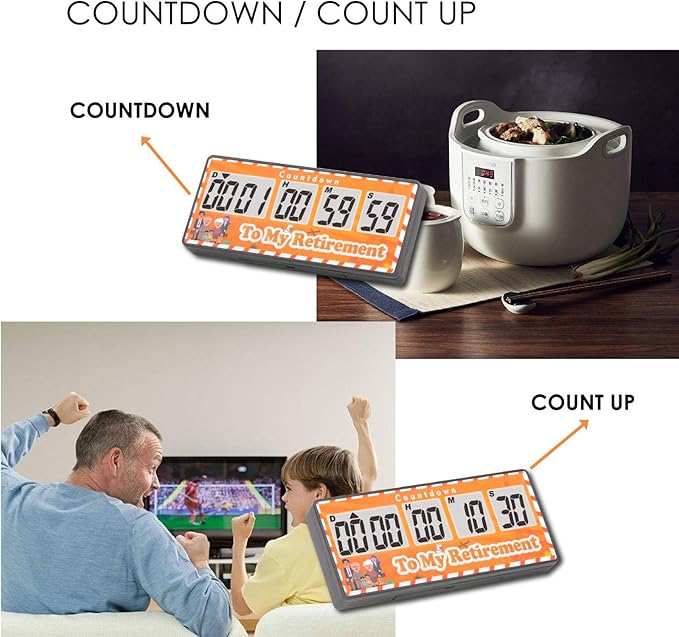 Jayron 9999-Day Digital Countdown and Stopwatch Timer with Loud Alarm, Magnetic Backing, Replaceable Batteries for Weddings, Retirements, Events, Yellow