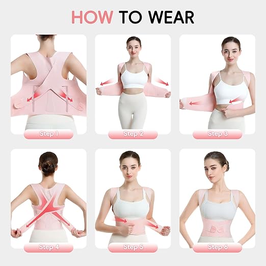 babaka Posture Corrector for Women, Invisible Lightweight Adjustable Back Brace for Upper and Lower Back Pain Relief, Hunchback, Hump, Scoliosis, Thoracic, Spine Corrector Under Clothes (Pink, Medium, Waist: 29''-35'')