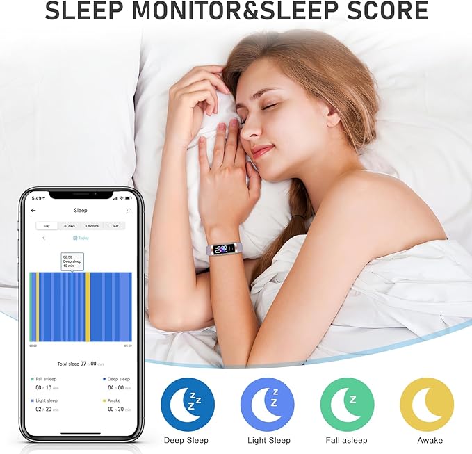 Fitness Tracker with 24/7Heart Rate, Blood Pressure, Sleep Tracking, Calorie, Activity Tracker with 1.1" AMOLED Color Screen, Waterproof Step Tracker for Android iPhones Women Men
