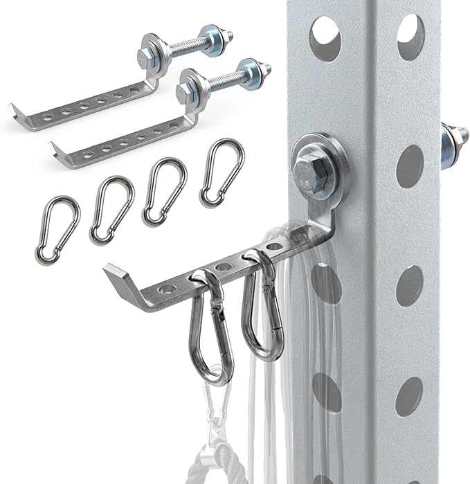 Squat Rack Hooks for 5/8" & 1" Holes, Stainless Steel Storage Hangers with Spacer, Rack Organizer for Cable Attachments, Resistance Bands & Gym Accessories