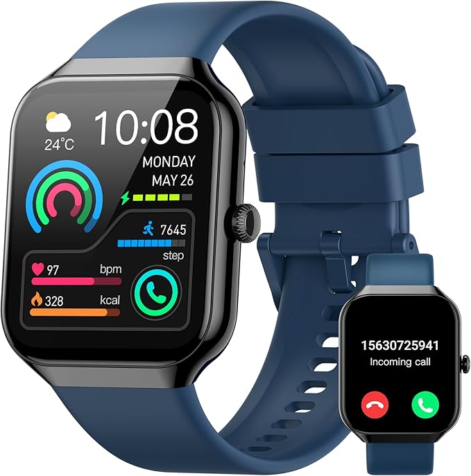 Smart Watch for Men Women (Answer/Make Call), 1.96"HD Smartwatch with Heart Rate/Sleep Monitor/Pedometer/Calories, 113+ Sports Fitness Watch, IP68 Waterproof Activity Tracker for Android iOS-Blue