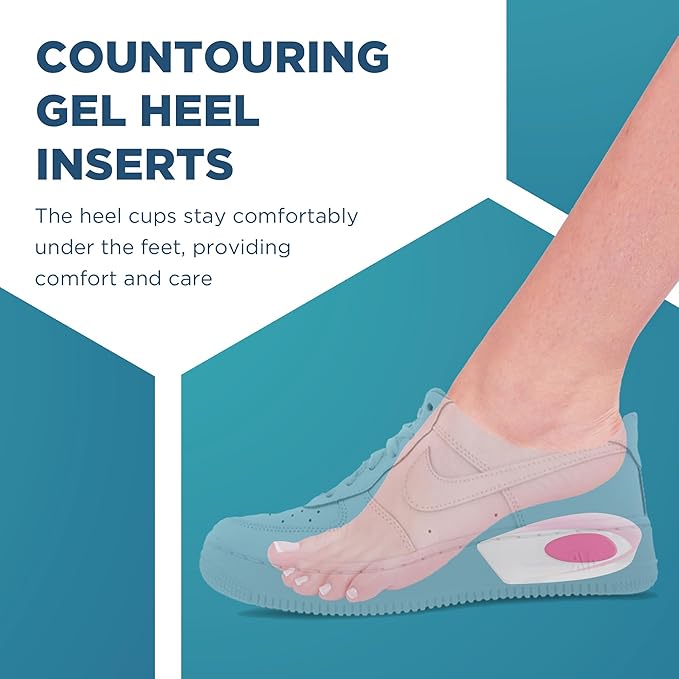 Heel Cups for Achilles Tendonitis & Plantar Fasciitis - 2 Pack Gel Shoe Inserts for Heel Pain Relief, Arch Support, for Women & Men