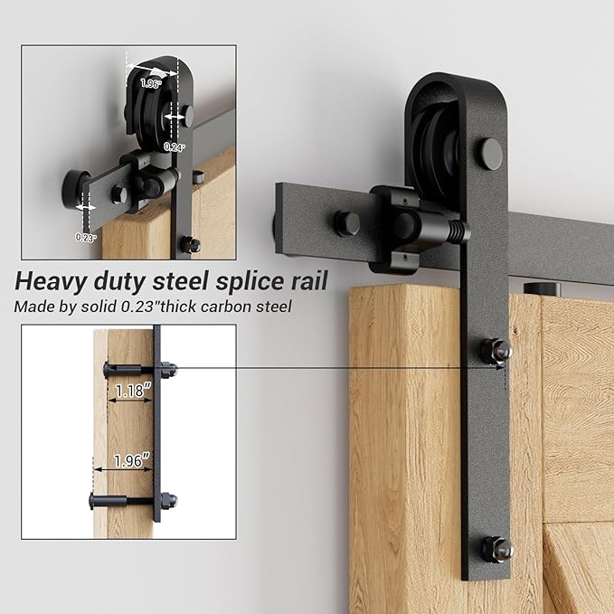 CCJH 9.6FT Sliding Barn Door Hardware Kit Heavy Duty for Single Wooden Door Max Fit 59'' Wide Door Panel