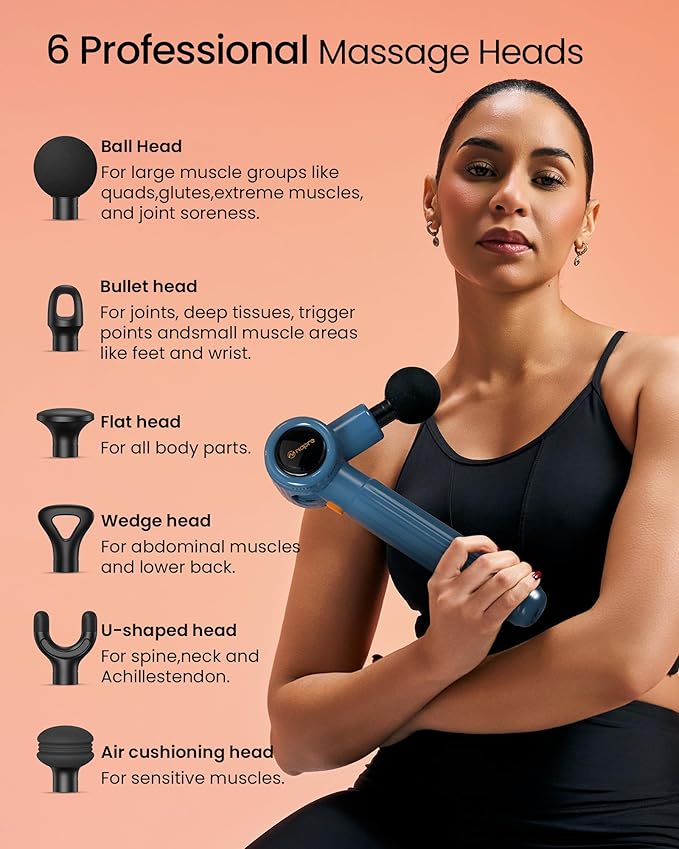 NAPRE Massage Gun with Extension Handle and 3 Adjustable Angles,Deep Tissue Back Massage for Neck/Shoulders/Waist/Body Pain Relief,Handheld Percussion Muscle Massager with Case,Mothers Day Gifts,Blue