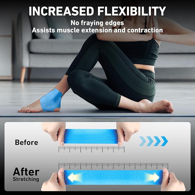 Kinesiology Tape for Ankle, KTQUICK 12 Count Ankle Tape Precut, Original Cotton Waterproof & Breathable, Enhance Elastic Kinesiology Athletic Tape for Ankle Support and Muscle to More Sports