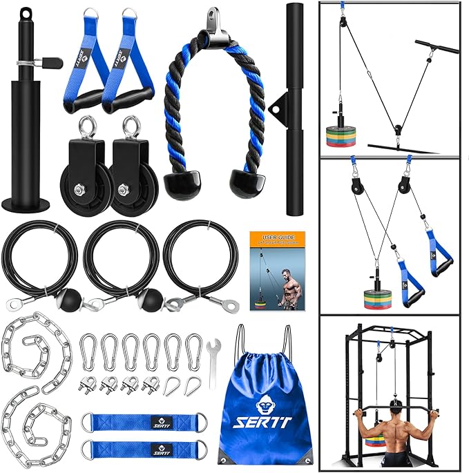 SERTT Weight Cable Pulley System Gym, Upgraded Cable Pulley Attachments for LAT Pull Down, Biceps Curl, Tricep, Arm Workouts - Home Gym Add On Equipment