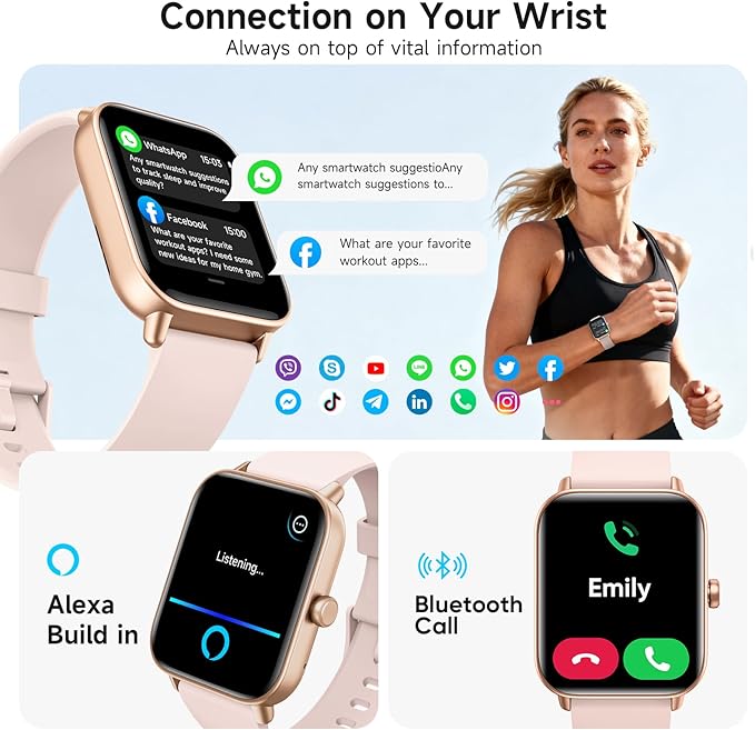 Smart Watches for Women,1.85" HD Display Compatible iPhone/Android (Answer/Make Calls),110+ Sport Modes Fitness Tracker with Heart Rate/Sleep/Sp02 Monitor,200+watch Face IP68 Waterproof (Pink, 1.85)
